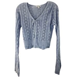 Y2K Blue Babydoll Top Long Sleeve Cardigan Sweater Size Xl Fairy Whimsy Bella
